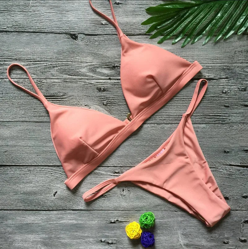 DEKA Women Sexy Solid Mini Micro Bikini Set Push-up padded Bra Thong Split Swimwear Female Bandage Bathing Suit Lacing Swimsuit