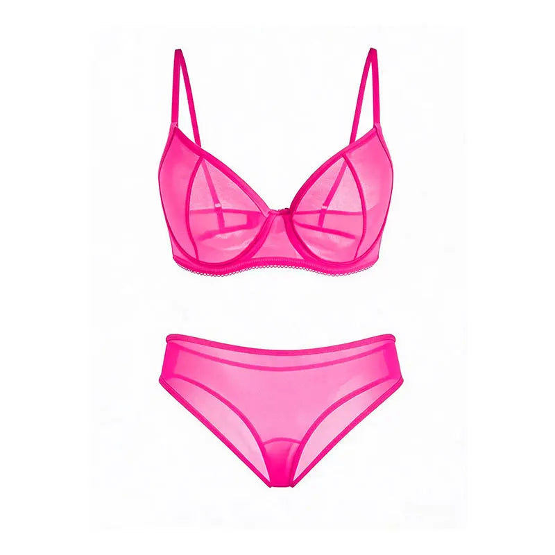 Ultra-Thin French-Style Underwire Seductive Bra, See-Through Transparent Sexy Large Bust Mesh Push-Up Lingerie, Plus-Size Bra Set