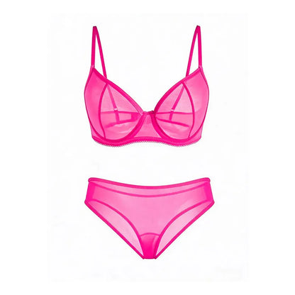 Ultra-Thin French-Style Underwire Seductive Bra, See-Through Transparent Sexy Large Bust Mesh Push-Up Lingerie, Plus-Size Bra Set
