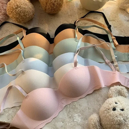 Women 1/2 Fixed Cup Bra Seamless Underwear Padded Bras Cute Heart Print Non-wired No Rims Sexy Lingerie Brassiere S-XL