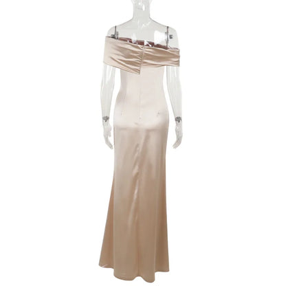 Elegant Satin Solid Color Off-Shoulder Women&