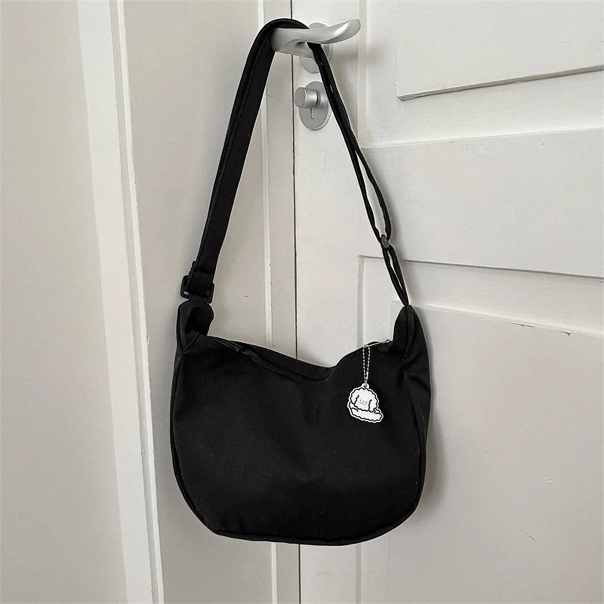 Minimalist Crossbody Bag With Puppy Pendant - Scratch-Resistant Nylon