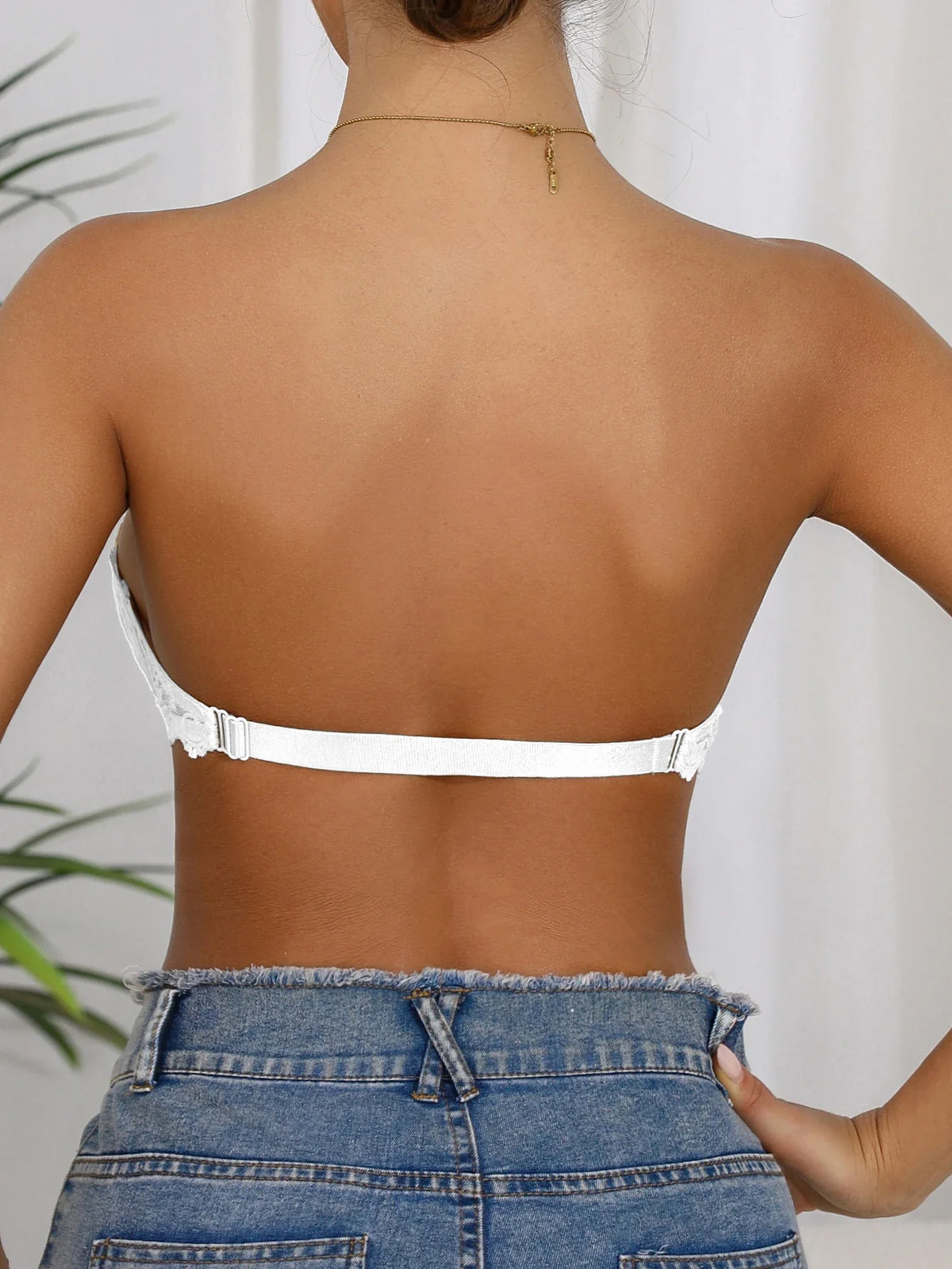 Lace Strapless Bra Double Front Closure Push Up Bralette for Women Invisible Anti-Slip High support Women&