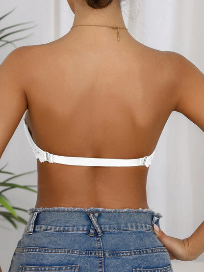 Lace Strapless Bra Double Front Closure Push Up Bralette for Women Invisible Anti-Slip High support Women&