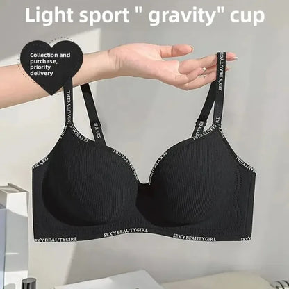 Thickened Push-Up Bra for Small Chest Wireless No Steel Ring Letter Print Adjustable Straps Anti-Slip Pads Seamless Lingerie