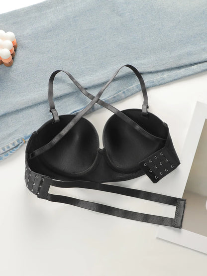 blcak Sexy Criss Cross Backless Push Up Bralette Seamless Underwireless Lingerie Adjustable Multi-strap Women&