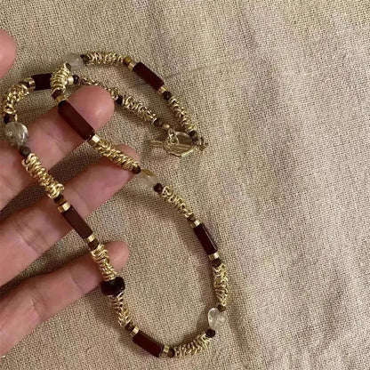 Autumn and Winter New Natural Stone Metal Splicing Bead Necklace for Women Double-layer Layered Collarbone Chain