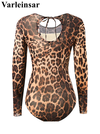 S - XXL New Sexy With Shorts Leopard Long Sleeve One Piece Swimsuit Women Swimwear Female Padded Bather Bathing Suit Swim V7348