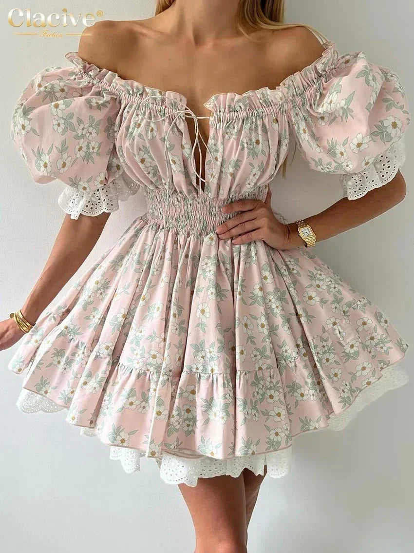 Clacive Summer Slim Print Women&