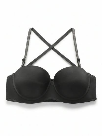 blcak Sexy Criss Cross Backless Push Up Bralette Seamless Underwireless Lingerie Adjustable Multi-strap Women&