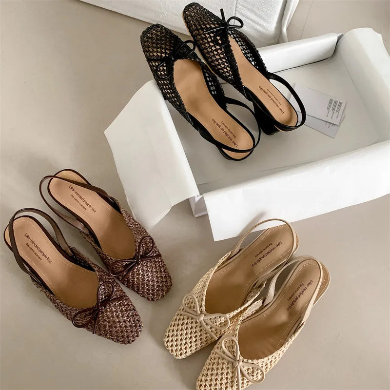 Woven Bow Back Strap Design Sandals Women&
