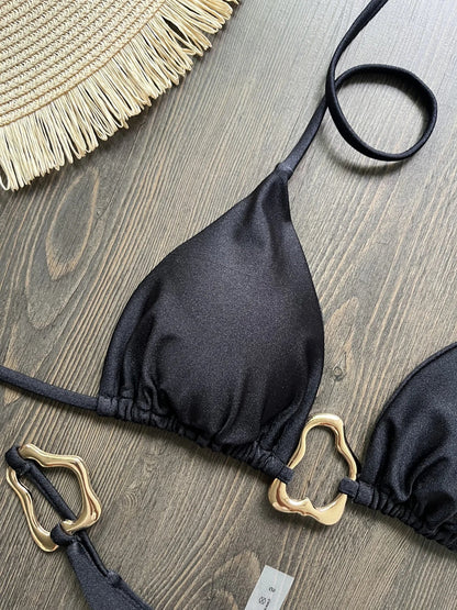 New Sexy Bikini Solid Color Lace-up Split Two-piece Swimsuit for Women