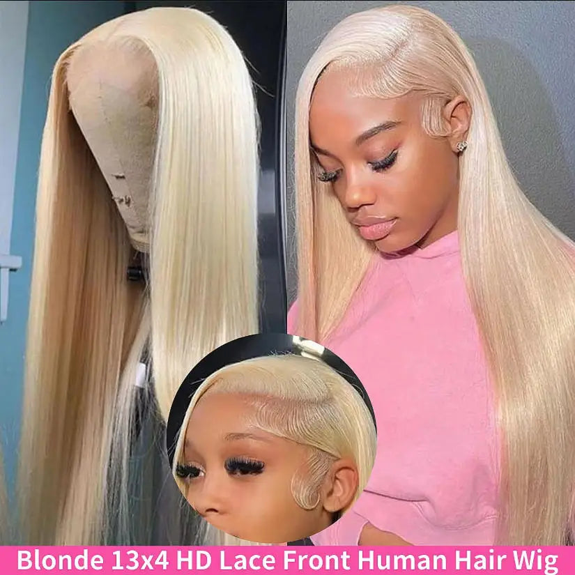 Silky 613 Blonde Bone Straight Human Hair Wig Dual 13x4&amp;13x6 Invisible HD Lace Super Long Lengths