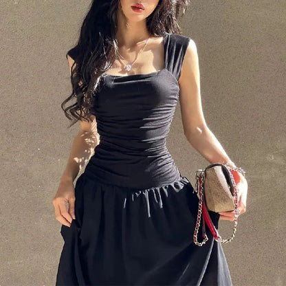 Ruched Bodycon Maxi Dress | Square Neck Slip Dress -femstylo