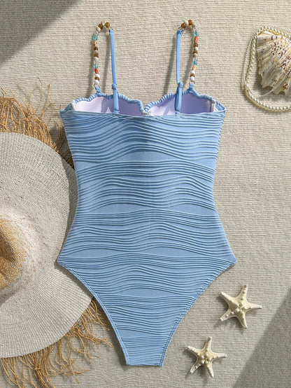 DEKA Sexy Shell Shape Underwire  One Piece Swimsuit Bikini Tie Side Swimwear Women Colorful Pearls Strap Push Up Bathing Suit