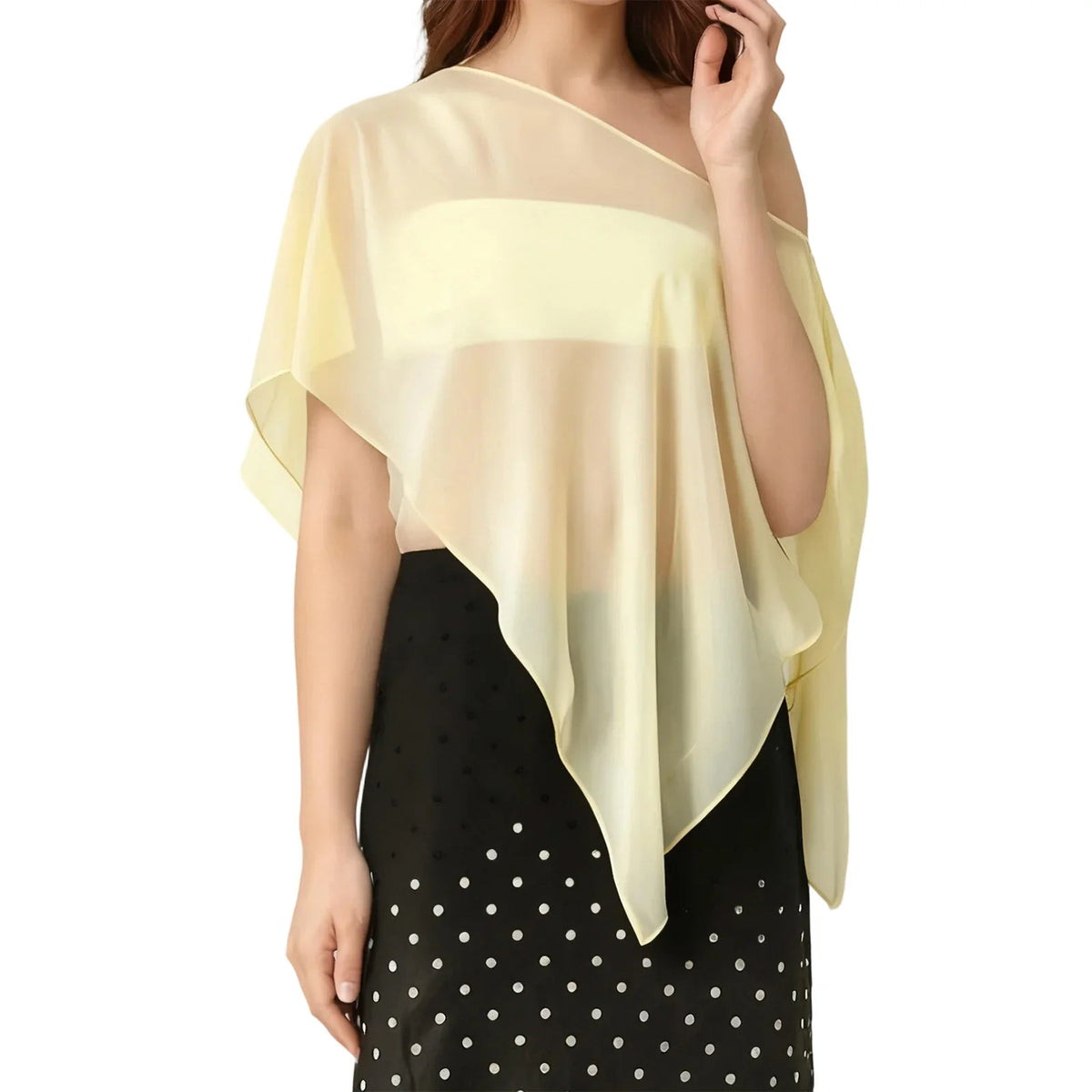 Women Loose Boat Neck Irregular Coverup Tops Casual See Through Shrug Solid Color Sheer Mesh Poncho