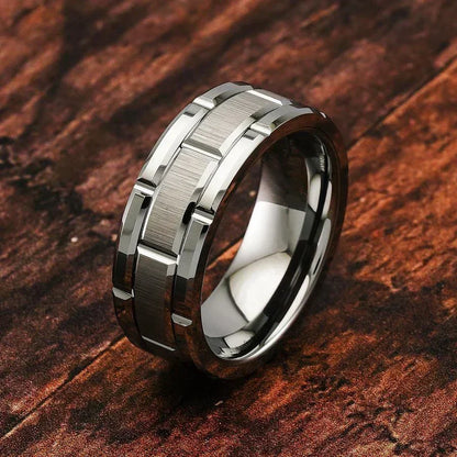 Fashion Men 8MM Stainless Steel Ring Black Color Brushed Double Groove Pattern Men&