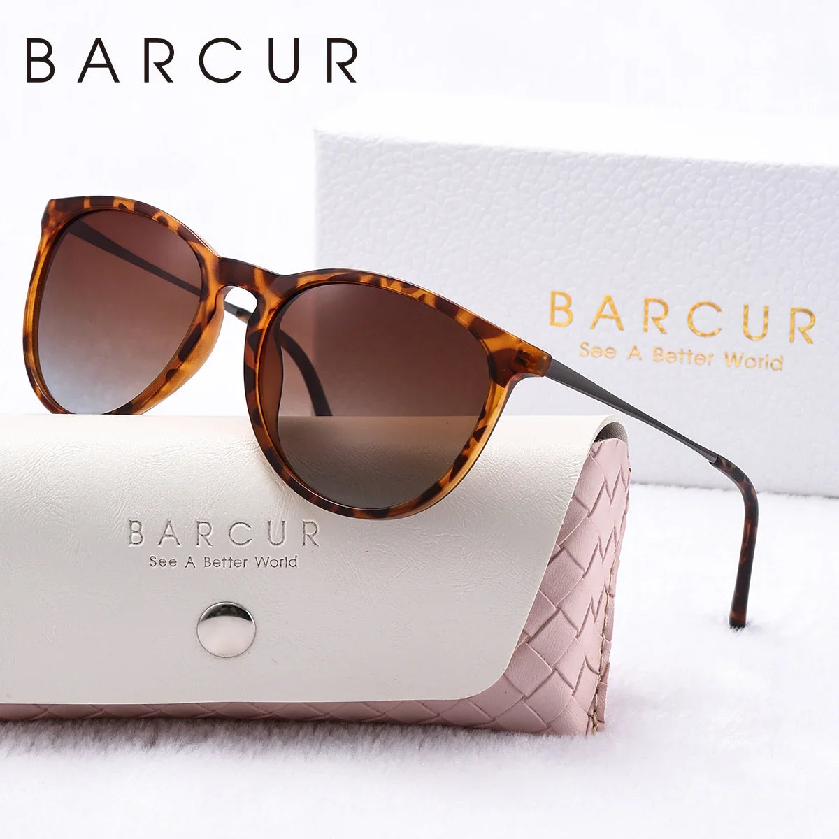 BARCUR Sunglasses Women’s Leopard Print Two-Tone Cat Eye Fashion Glasses – Trendy Polarized UV400 Gradient TAC Lenses for Summer Travel &amp; Outdoor Activities