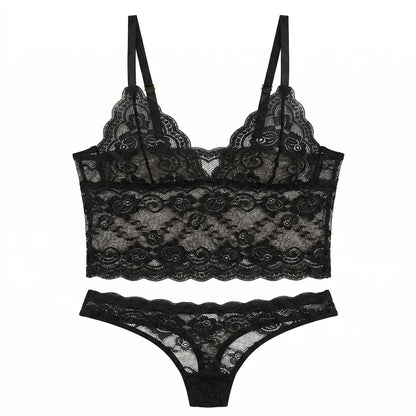 fashion Lace Set  wire-free Sexy Lingerie Transparent Bra Underwear Set Women&