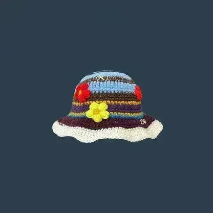 Handmade Knitted Bucket Hat - Cotton Boho Print - All-Season Stretchy Fit