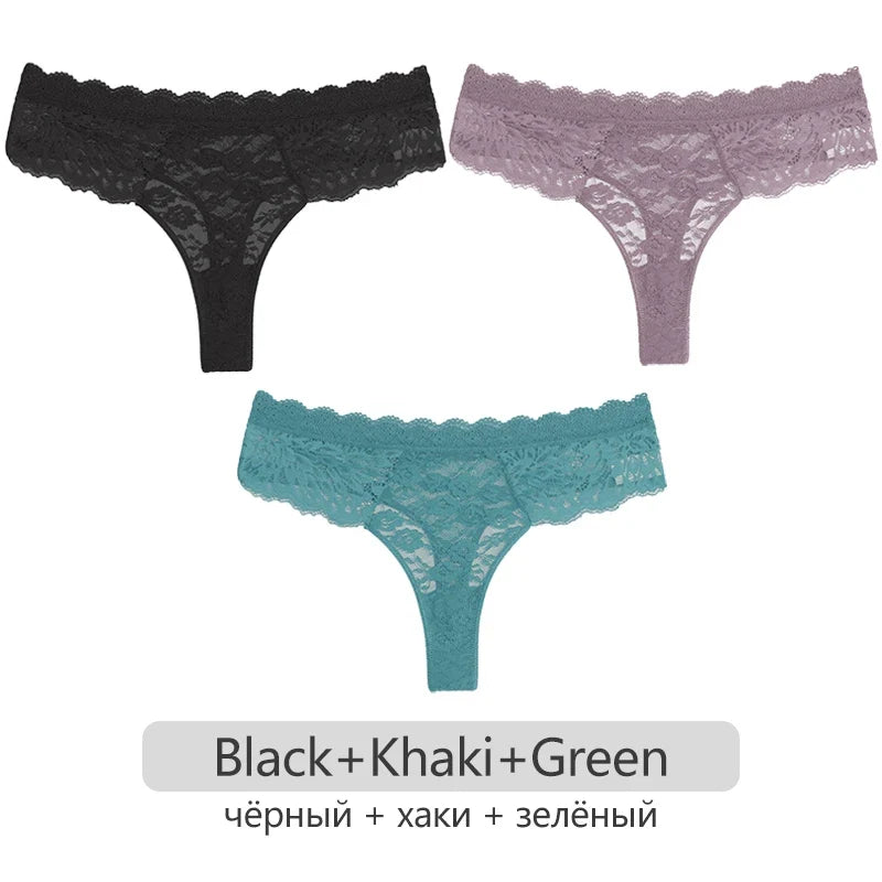 Full Lace Thongs – 3-Piece Lingerie Set for Women