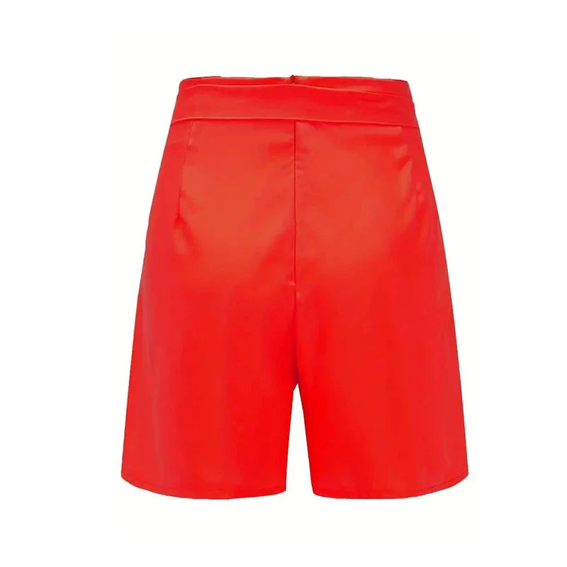 Y2K Solid Button Front Shorts Tie Waist Beach Summer High Waist Shorts Women&