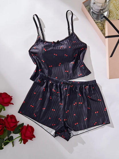 Ladies Sleepwear Set Strap Top And Short Pants Home Clothes Comfortable Soft Material Women&