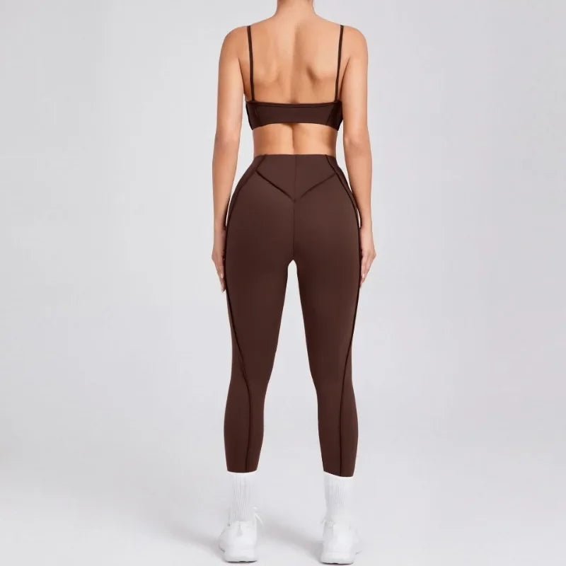 2-Piece Yoga Set – Open Back Sports Bra &amp; High Waist Shorts