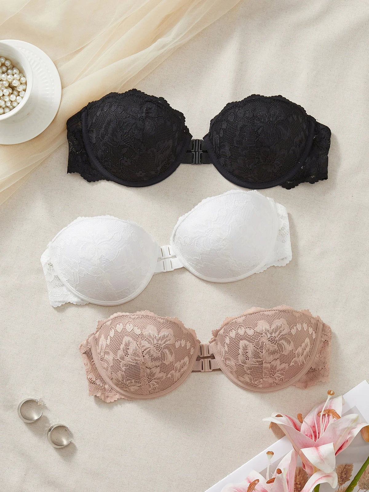 3Pcs/Set Lace Strapless Women&