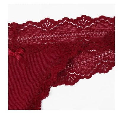 1pcs Low Waist Sexy Lace Elegant Lady Thongs Underwear Solid Breathable Sexy Lingerie Floral Female Panties Bow Women&