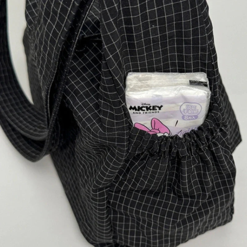 Brand Korean Nylon Crossbody Bag With Plaid Pattern - Phone Pocket
