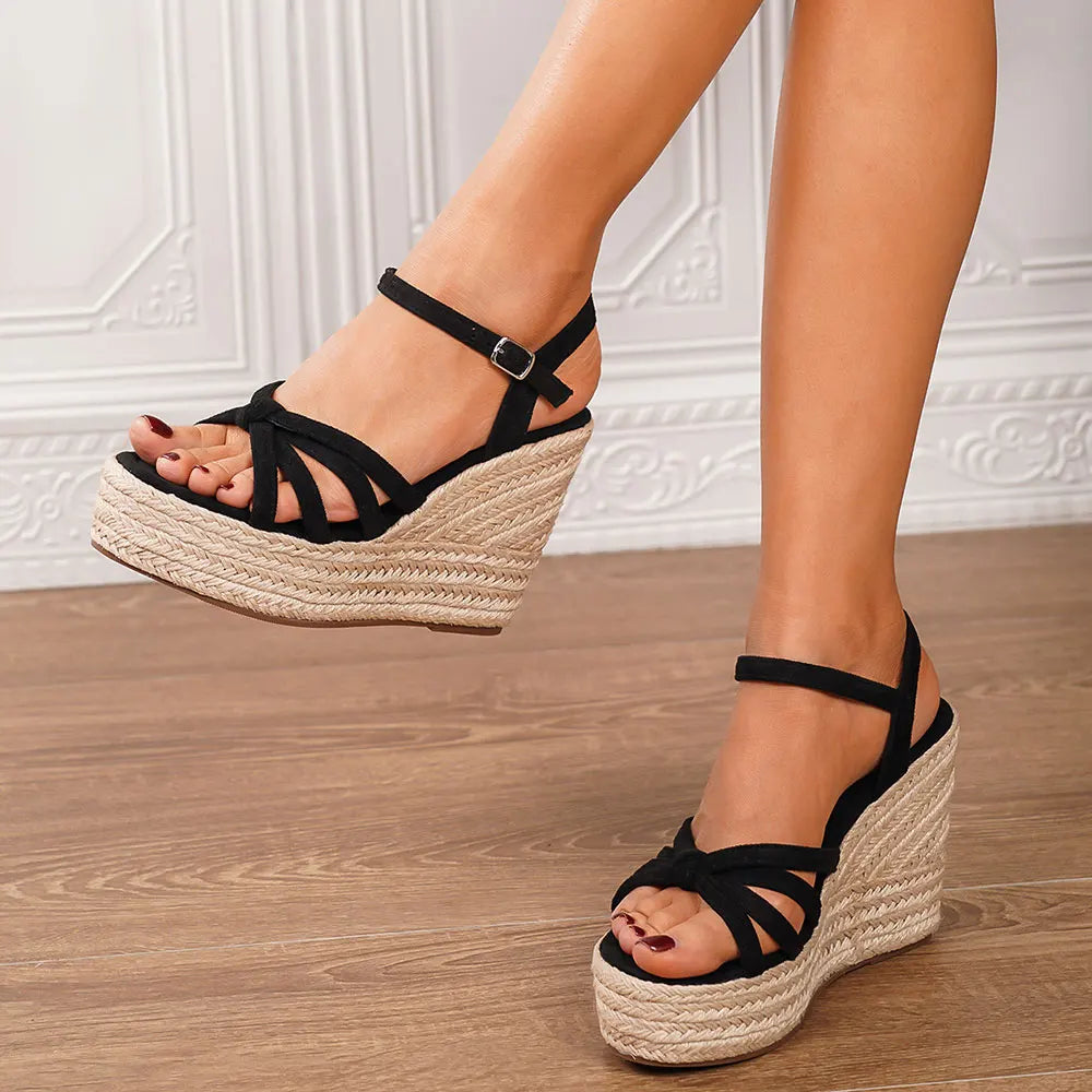 Leisure Comfy Walk Big Size 43 Summer Platform Espadrilles Sandals Women Ankle Strap Sandal 11.5cm Super High Heels Wedges Shoes