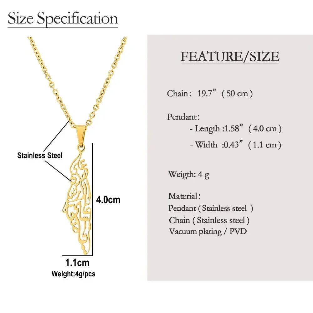 Palestine Map Necklace - Stainless Steel Pendant - Hypoallergenic &amp; Dainty