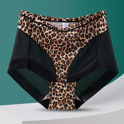High Waist Women Panties L-4XL Plus Size Seamless Ice Silk Underwear Summer Mesh Breathable Butt Lifter Briefs Leopard Panty