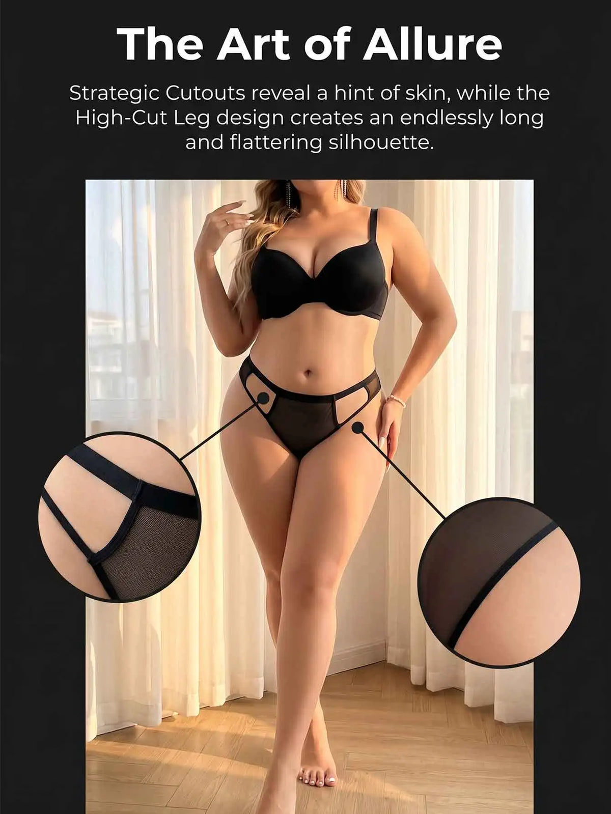 Fashion Plus Size Black Women Panties High Waist Sheer Mesh See-through Non-binding Comfortable Sexy Lingerie C2356