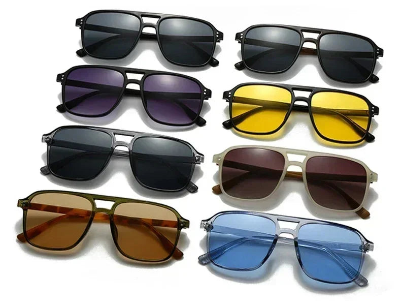 SO&amp;EI Fashion Double Bridges Square Rivets Women Sunglasses Retro Men Gradient Shades UV400 Sun Glasses