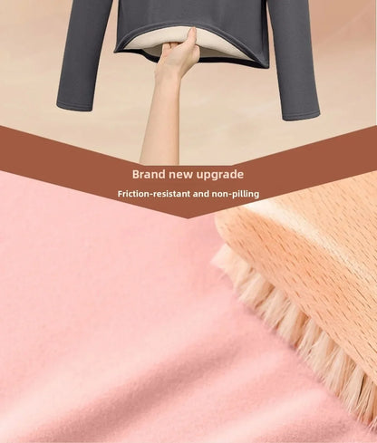 Women Thermal Underwear Winter Thickened and Flannel Bottom Shirt Solid Long Sleeve Basic T-Shirt Heating Fiber Pullovers