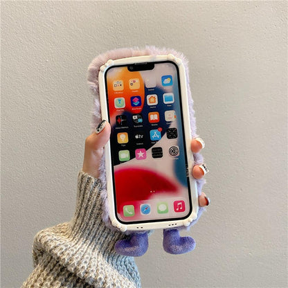 3D Cute Hairy Fluffy Fur Plush Winter Warm Phone Case For iPhone 14 13 12 11 Pro Max Plus Soft Cartoon Back Cover  Cute Fuzzy Furry Case Fashion Luxury Case