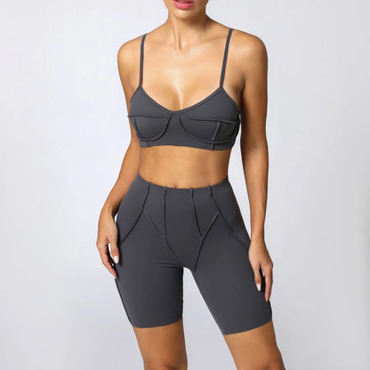 2-Piece Yoga Set – Open Back Sports Bra &amp; High Waist Shorts