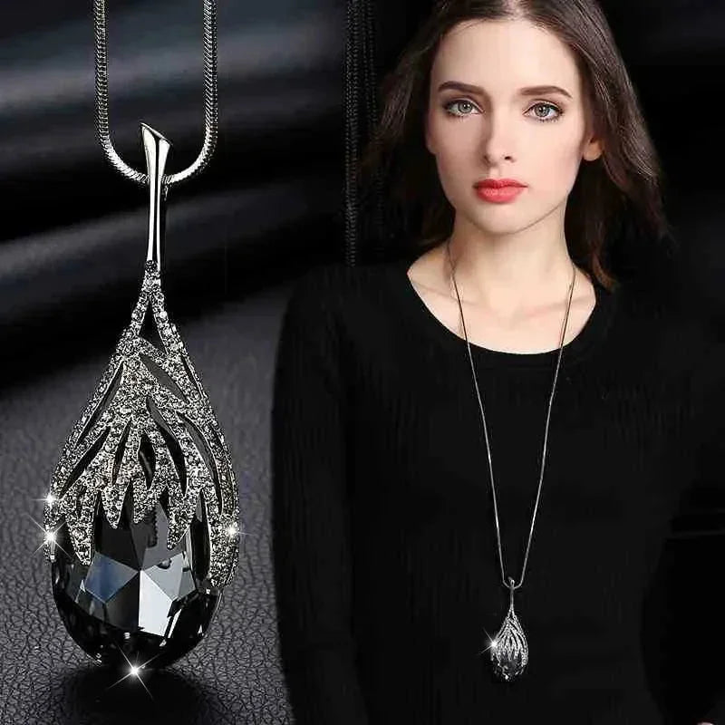 New Arrival Long Necklaces for Women 2024 Fashion Gray Crystal Choker Collier Femme Statement Necklaces &amp; Pendants Accessories