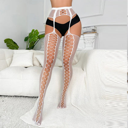 Women Sexy Lace Fishnet Stockings High Waist Vintage Crotchless Lolita-Inspired Pantyhose Sexy Lace Mesh Garter Tights