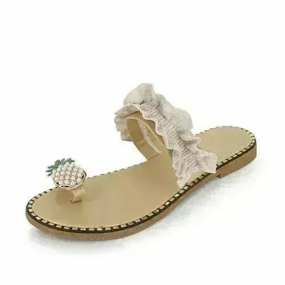 Flat Toe Casual Womens Slippers Pineapple Pearl Beach Slides