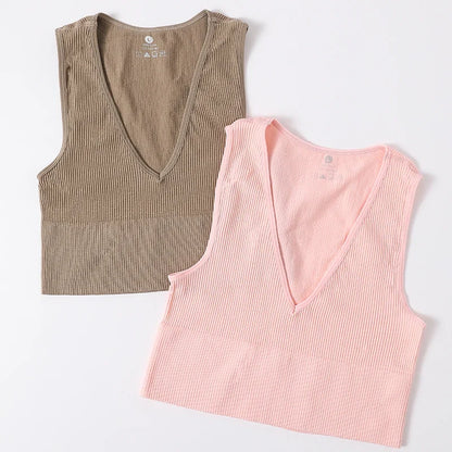 Women Crop Top Sports Bras Sexy Tank Top Female Seamless Underwear V-Neck Camisole Sexy Lingerie Solid Color Vest Top M-XL