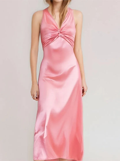 Sexy Elegant Party Long Dress Fashion Summer Solid Color V-Neck Halter Neck 2025 Backless Vestidos Sleeveless Beach Maxi Dresses