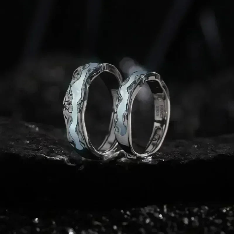 New Enamel Luminous Adjustable Finger Ring Vintage Luxury Love Couples Rings Glow In Dark Y2K Jewelry Valentine&