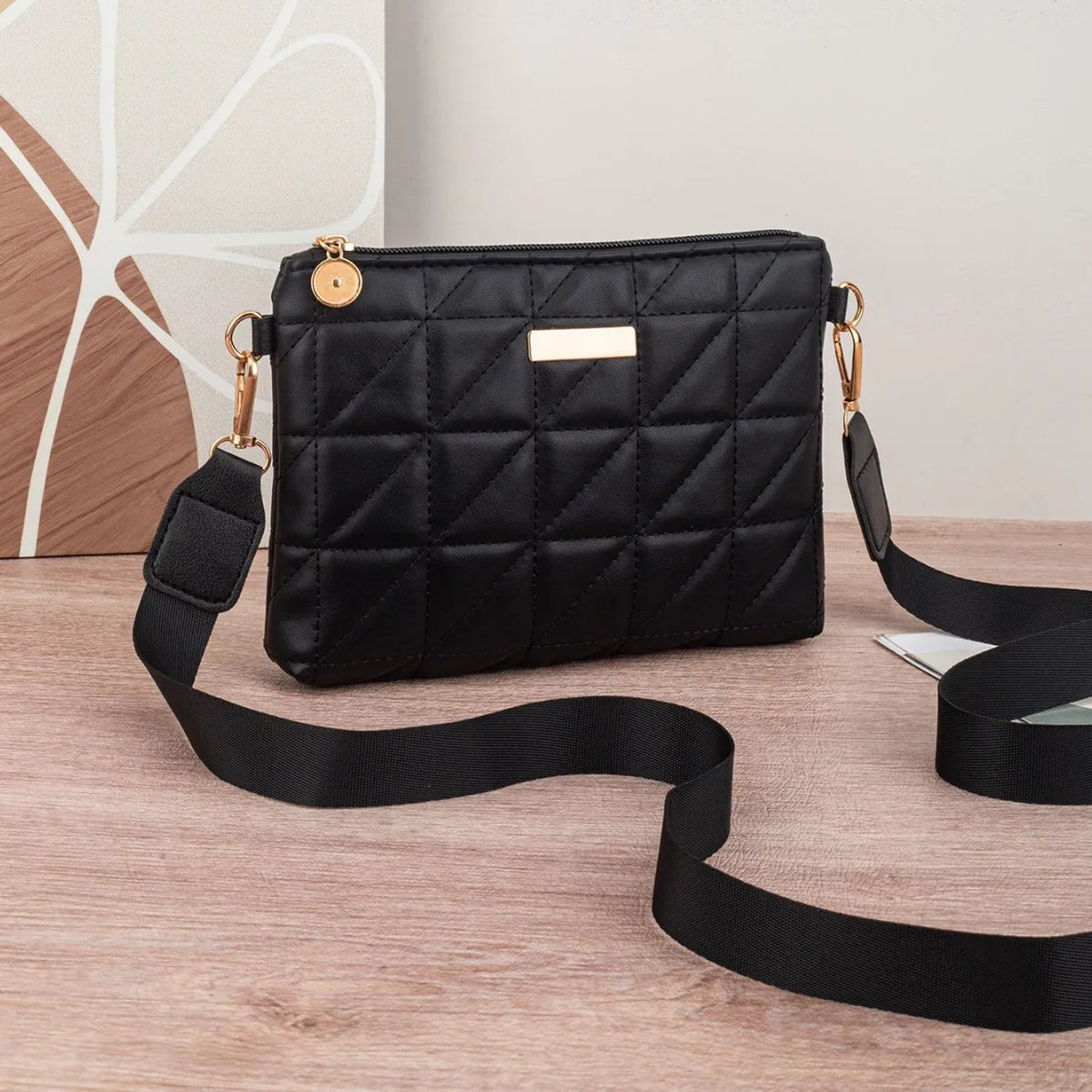 Brand Mini Square Phone Bag - Compact PU Bag With Embroidered Accent And Interior Zipper Pocket For Women