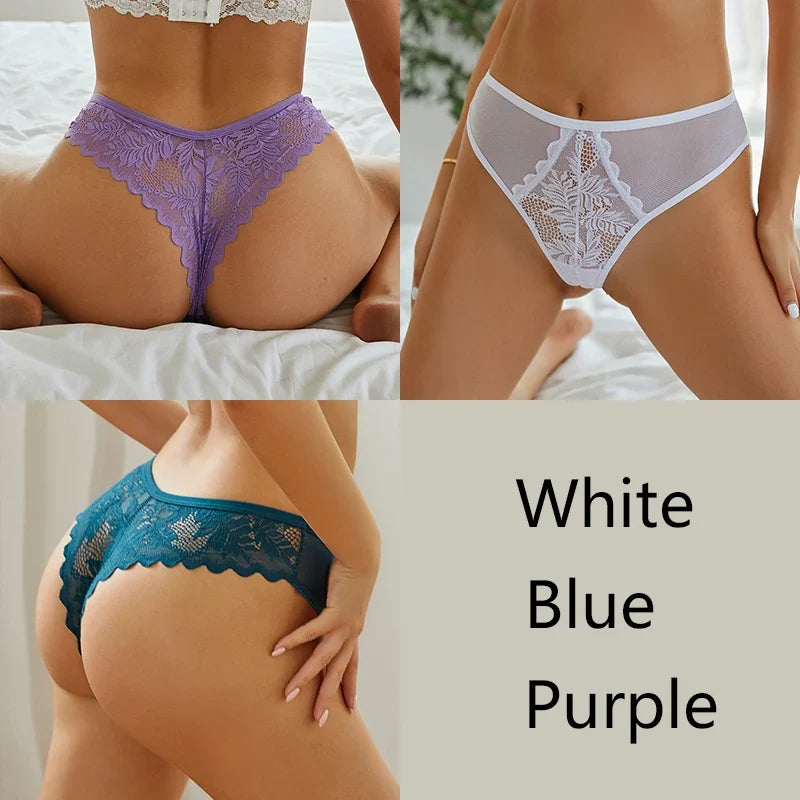 3-Piece Lace Thong Set for Women — Sexy Low-Rise G-String Panties
