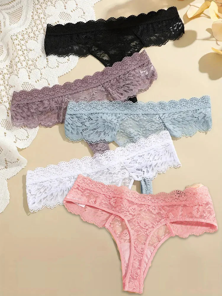 5-Piece Lace Thong Set – Low-Rise Sexy Briefs for Women