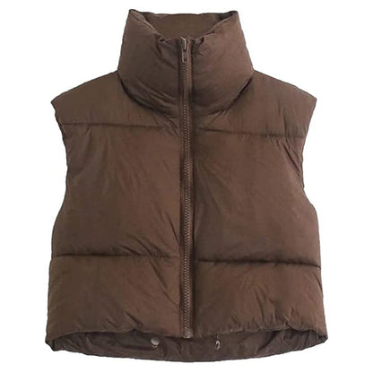 Women Winter Warm Crop Waistcoat Sleeveless Stand Collar Double Sided Lightweight Puffer Vest 2022 Streetwear