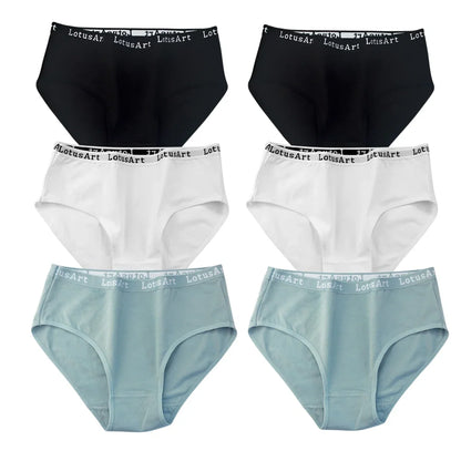 6Pcs/Set Women High Waist Cotton Briefs Letter Print Wide Waistband Panties Solid Color Full Coverage Hip Lifting Lingerie M-2XL